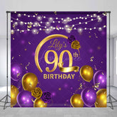 Aperturee - Aperturee Purple Gold Lights Custom Photo Birthday Backdrop